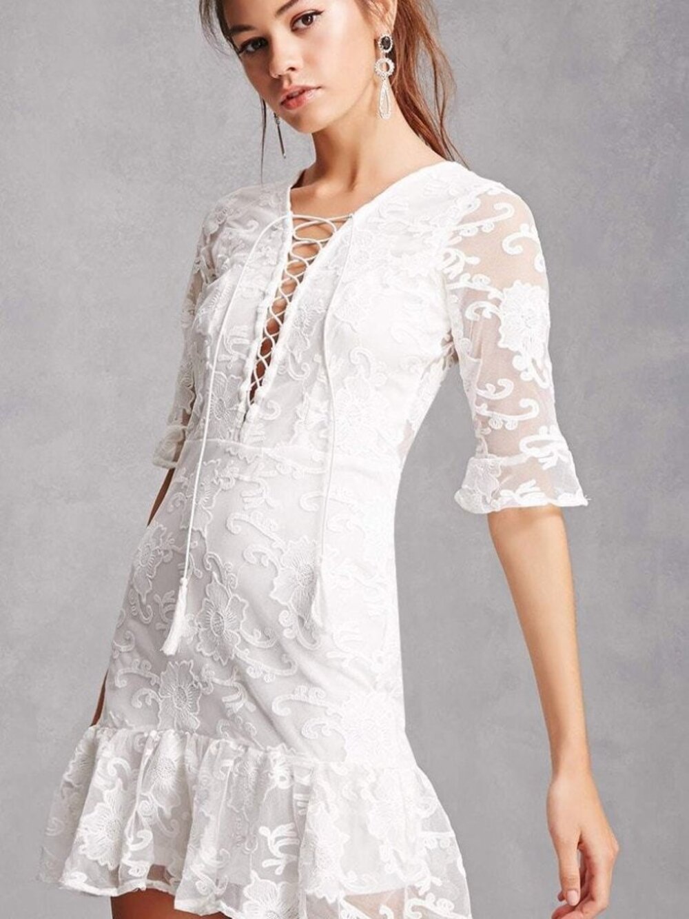 Forever 21 By Soieblu Ivory Sheer Mesh Mini Dress Small S